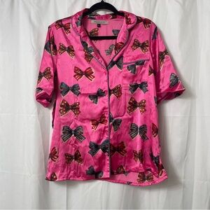 Pink Bow Print Pajama Top